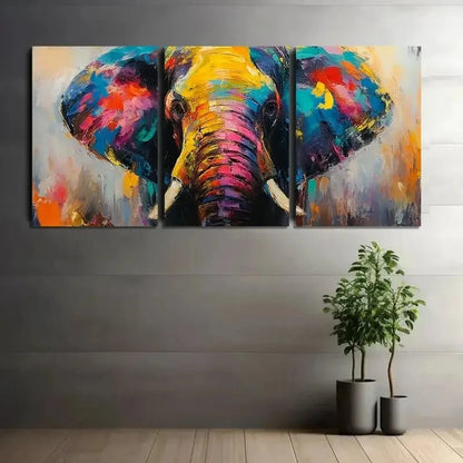 3pcs Colorful Elephant Oil Painting Posters Metal Print Ready to Hang Art