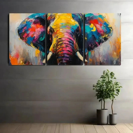 3pcs Colorful Elephant Oil Painting Posters Metal Print Ready to Hang Art