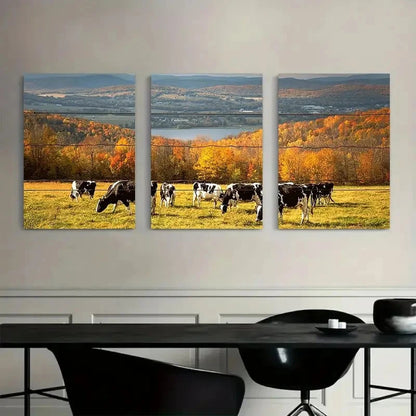 3pcs Herd of Cows Gazing Art Painting Metal Print Ready to Hang Art