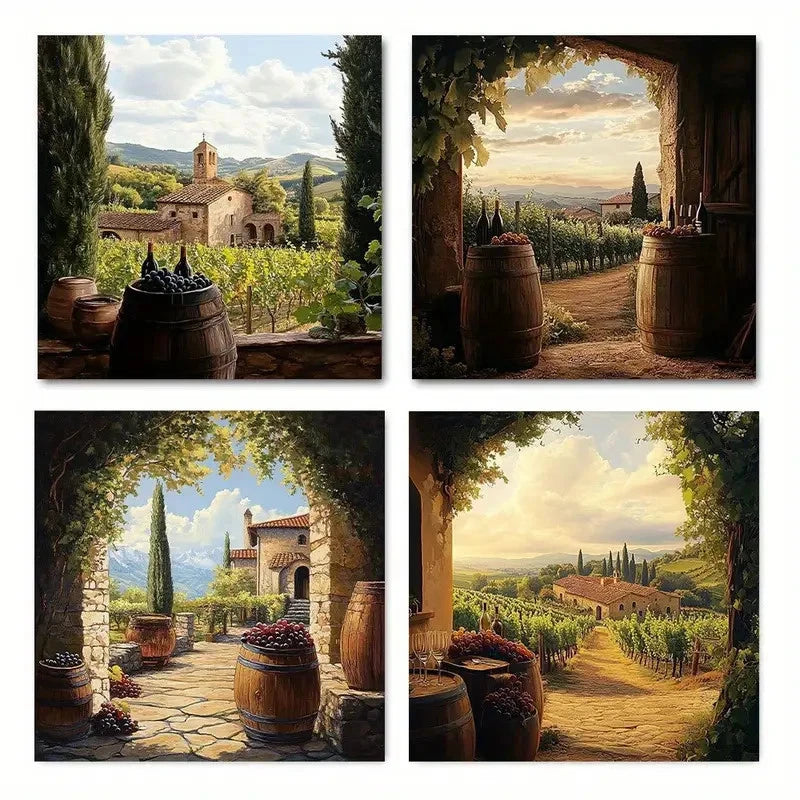 4pcsVintage Abstract Wine Tasting Wall Art Canvas Framed