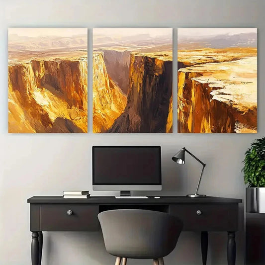 3pcs Steep Cliffs in Sienna and Mustard Tones Wall Art Set Canvas Framed 60x90cm - High Quality Print 100% Australian Made Wall Canvas Ready to Hang