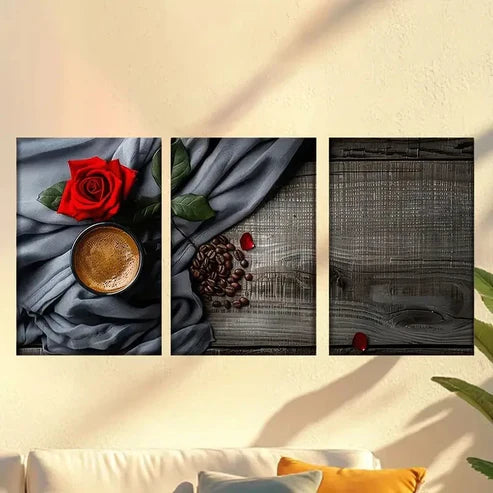 3pcs Charming roses and coffee Wall Art Set Canvas Unframed - High Quality Print 100% Australian Made Wall Canvas