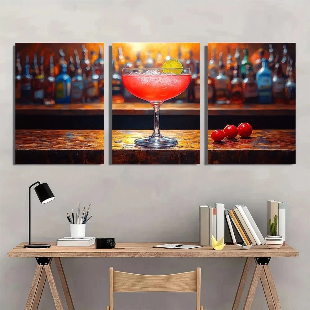 3pcs Vintage Cosmopolitan Cocktail Metal Print Ready to Hang Art