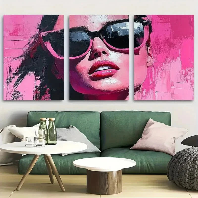 3pcs Bold Abstract Woman Portrait Design Metal Print Ready to Hang Art