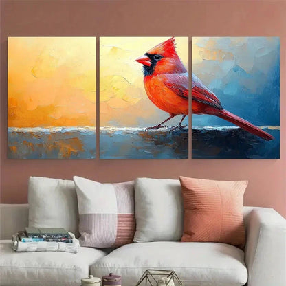 3pcs Vibrant Cardinal Bird Impasto Illustration Metal Print Ready to Hang Art