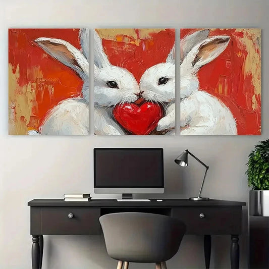 3pcs White Bunny with Heart Pet Portrait Metal Print Ready to Hang Art