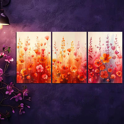 3pcs Vibrant Red, Orange & Pink Flowers Wall Art Set Canvas Framed 60x90cm - High Quality Print 100% Australian Made Wall Canvas Ready to Hang