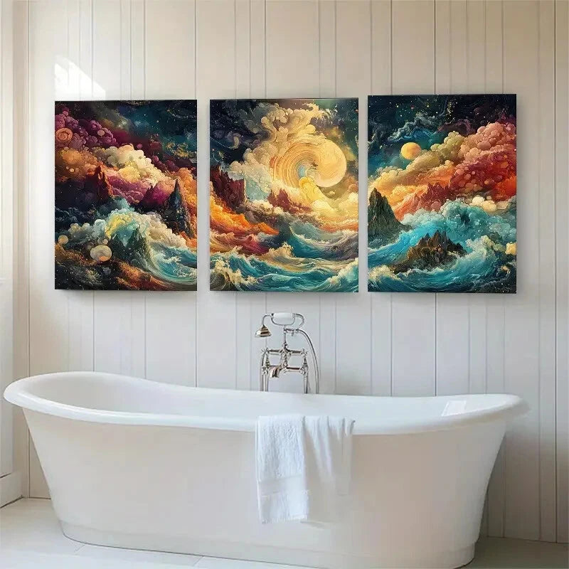 3pcs Vibrant Surreal Fantasy Seascape Perfect Wall Art Set Canvas Framed 40x60cm - High Quality Print 100% Australian Made Wall Canvas Ready to Hang