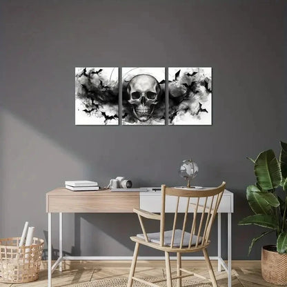 3pcs Gothic Skull Spooky Halloween Decor Wall Art Set Canvas Framed 40x60cm - High Quality Print 100% Australian Made Wall Canvas Ready to Hang