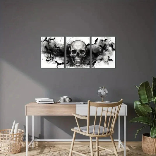 3pcs Gothic Skull Spooky Halloween Decor Wall Art Set Canvas Framed 40x60cm - High Quality Print 100% Australian Made Wall Canvas Ready to Hang