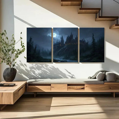 3pcs Moonlit Night Gothic Architecture Dark Metal Print Ready to Hang Art