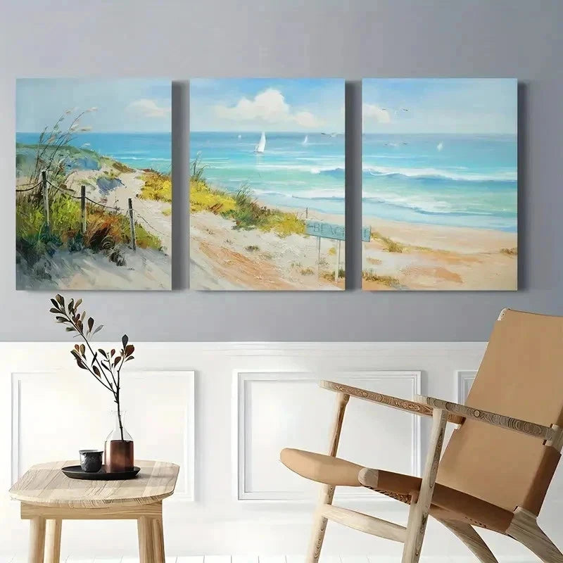 3pcs Ocean Seaside Wall Art Canvas   Wall Art Set Canvas Framed 40x60cm - High Quality Print 100% Australian Made Wall Canvas Ready to Hang