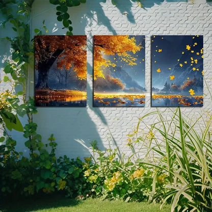 3pcs Vibrant Autumn Scenery Nature Landscape Metal Print Ready to Hang Art