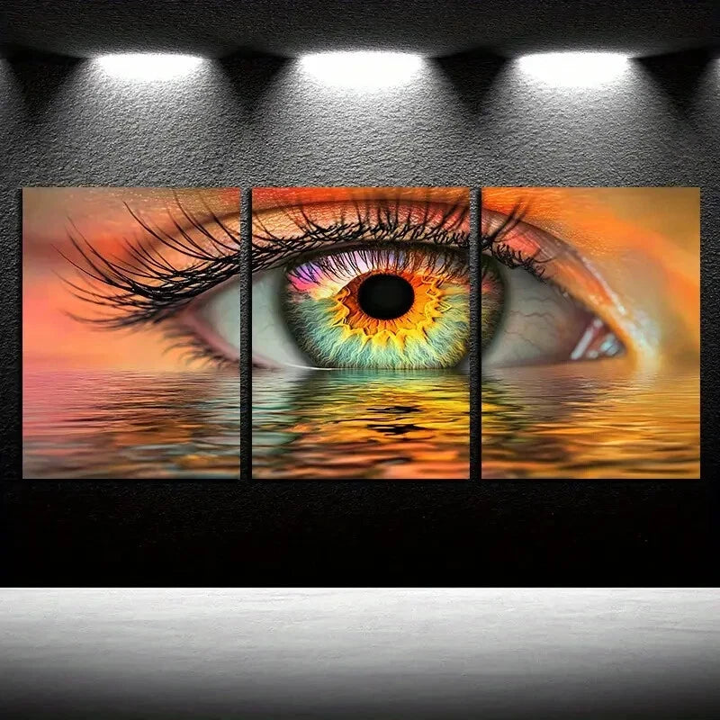 3pcs Serene Beautiful Eye with Water Reflection Metal Print Ready to Hang Art