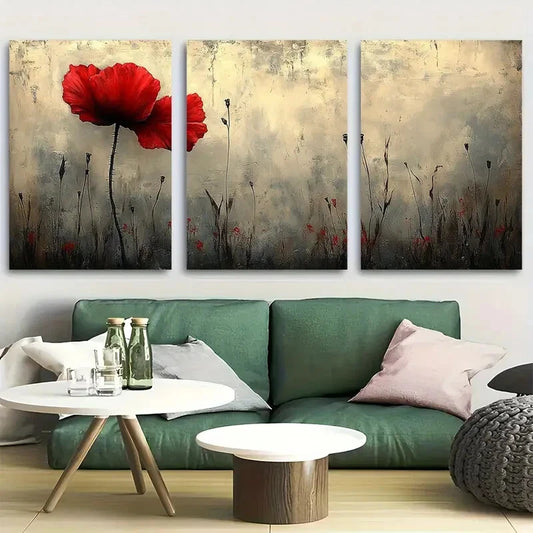 3pcs Dramatic Rustic California Poppy Decor Metal Print Ready to Hang Art