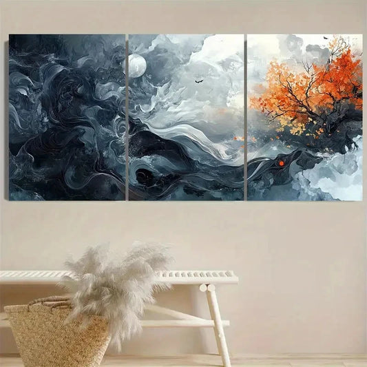 3pcs Moon Dark Scenery Wall Art Set Canvas Framed 40x60cm - High Quality Print 100% Australian Made Wall Canvas Ready to Hang