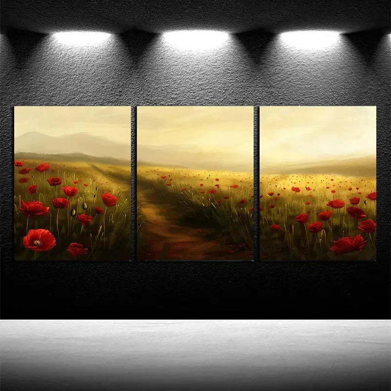 3pcs Vibrant Charming Floral Grassland Design Metal Print Ready to Hang Art