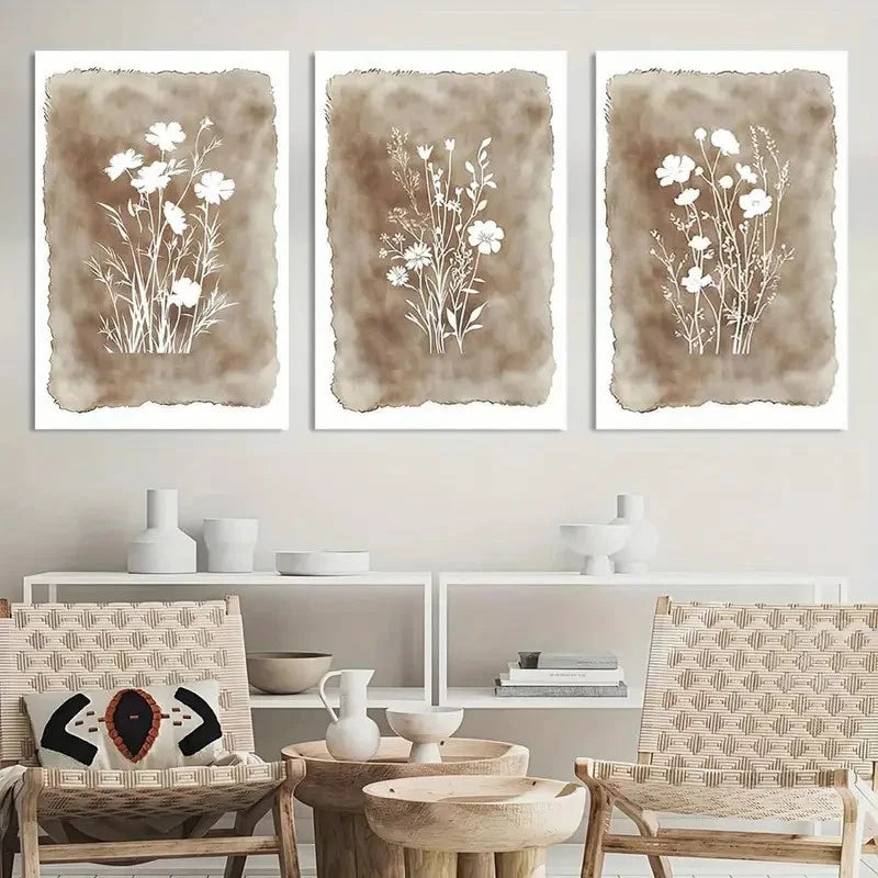 3pcs Minimalist Botanical Boho Wildflower Metal Print Ready to Hang Art