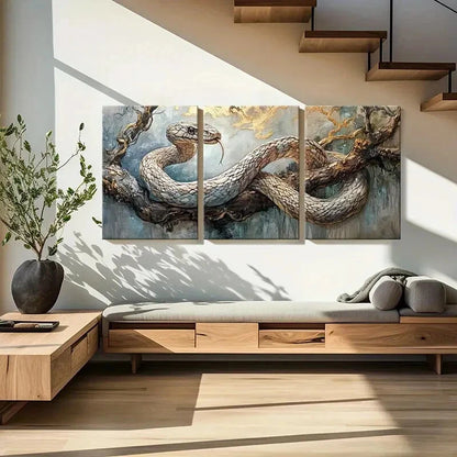 3pcs Realistic Reptile Print with Golden Accents Metal Print Ready to Hang Art