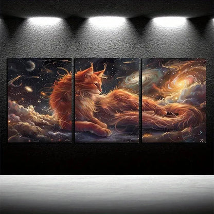 3pcs Charming Cat with Galaxies Illustration Metal Print Ready to Hang Art