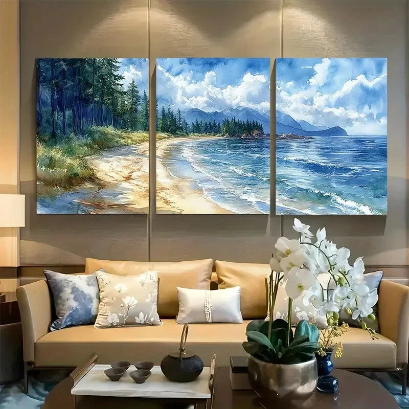 3pcs Vancouver Island, Canada Watercolor Beach Metal Print Ready to Hang Art