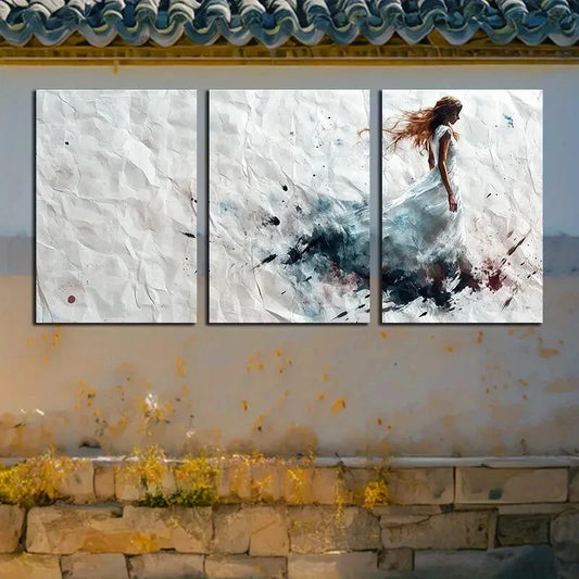 3pcs Woman in White with Long Hair Metal Print Ready to Hang Art