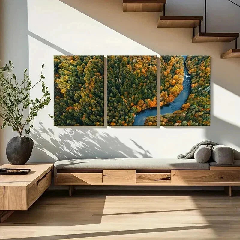3pcs Nature Scenery Forest Autumn & River Wall Art Set Canvas Framed 40x60cm - High Quality Print 100% Australian Made Wall Canvas Ready to Hang