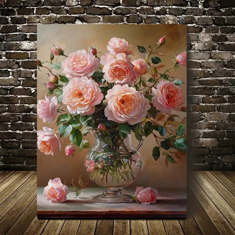 Vibrant Roses Colorful Painting 40x60cm Metal Print Ready to Hang