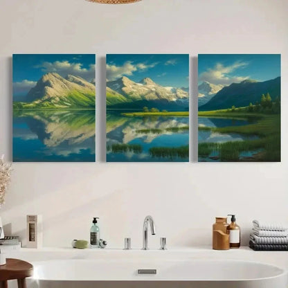 3pcs Mountains Landscape Blue Sky Grass Metal Print Ready to Hang Art