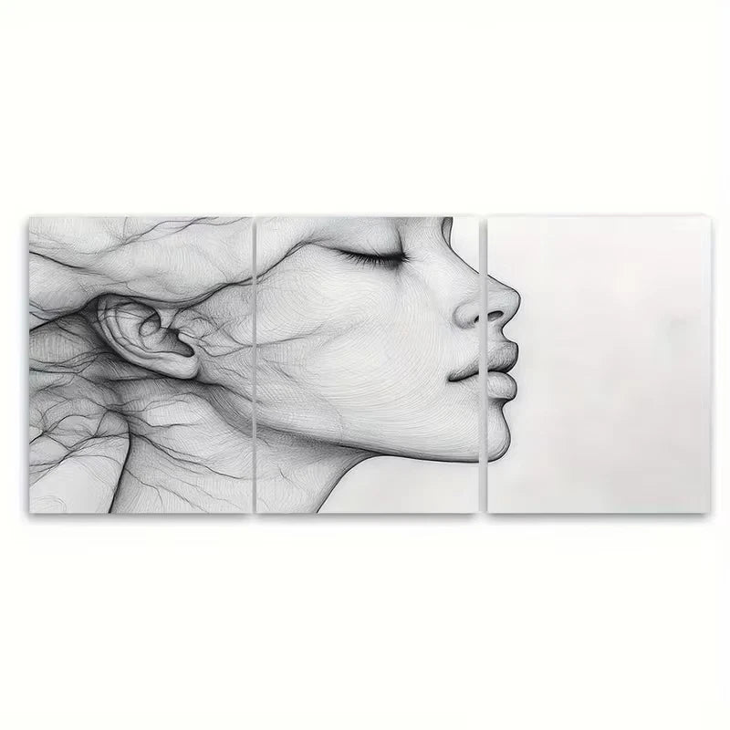 3pcs Line Face Drawing Abstract Metal Print Ready to Hang Art