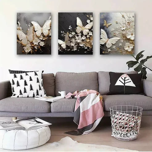 3pcs Butterfly Abstract Wall Art Set Canvas Unframed - High Quality Print 100% Australian Made Wall Canvas