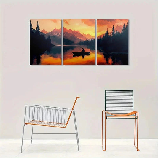 3pcs Sunset Fishing Scene Nature Metal Print Ready to Hang Art