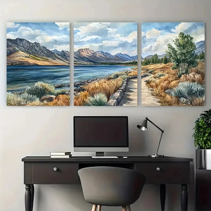 3pcs Walker Lake Travel Vivid Scenic Nevada Wall Art Set Canvas Framed 40x60cm - High Quality Print 100% Australian Made Wall Canvas Ready to Hang