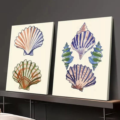 2pcs Nordic Style, Blue Shell Canvas Framed 50x75cm - High Quality Print 100% Australian Made Wall Canvas Ready to Hang