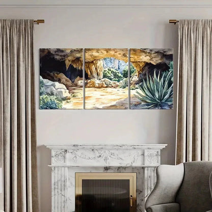 3pcs Cave Nature Landscape Watercolor Style Metal Print Ready to Hang Art