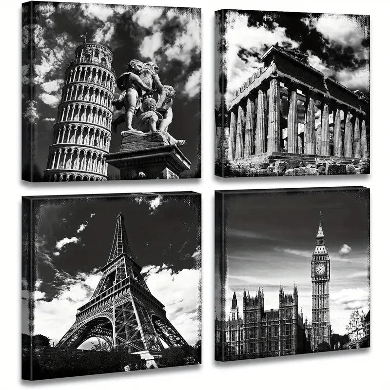 4pcs Leaning Tower Of Pisa Wall Art Canvas Framed