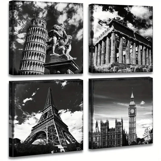 4pcs Leaning Tower Of Pisa Wall Art Canvas Framed
