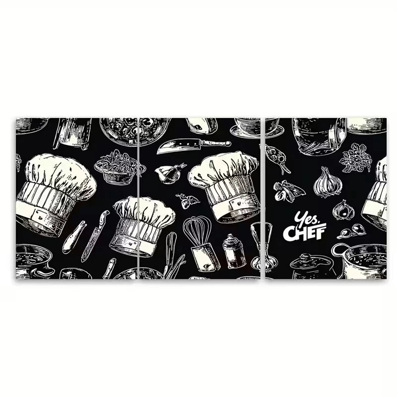 3pcs Chef Hats, Spatulas & Utensils Design Metal Print Ready to Hang Art