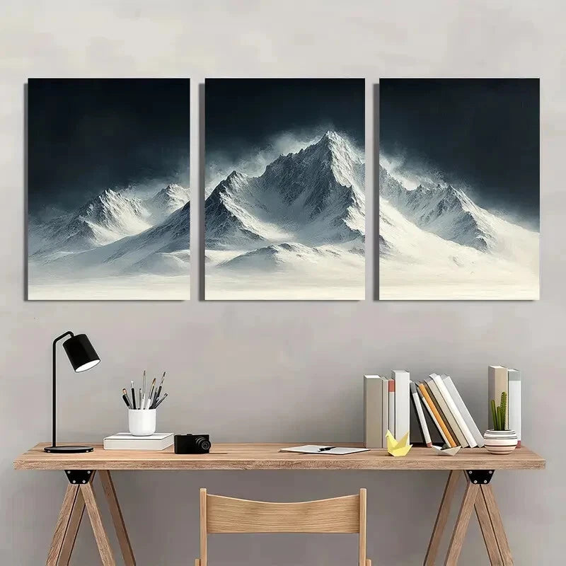 3pcs Alpine Echoes Minimalist Mountain Landscape Metal Print Ready to Hang Art