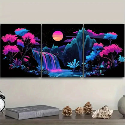 3pcs Mysterious Mountain Design Vibrant Perfect Wall Art Set Canvas Framed 40x60cm - High Quality Print 100% Australian Made Wall Canvas Ready to Hang