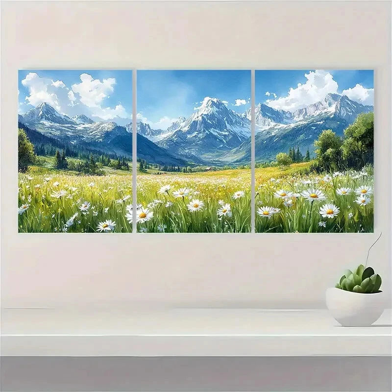 3pcs Rocky Mountains Painting Spring Watercolor Metal Print Ready to Hang Art