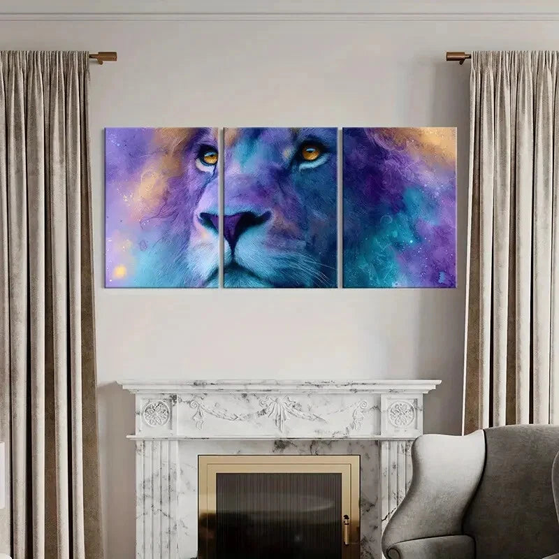 3pcs Artistic Lion Portrait Vibrant Colors Metal Print Ready to Hang Art