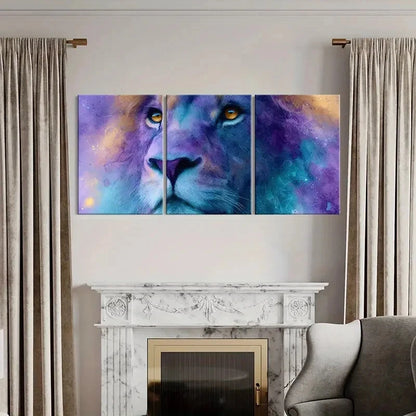 3pcs Artistic Lion Portrait Vibrant Colors Metal Print Ready to Hang Art