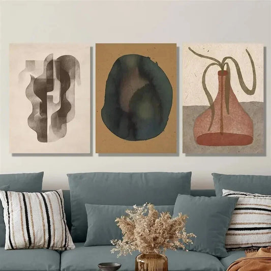 3pcs Minimalist & Bohemian Designs Retro Abstract Metal Print Ready to Hang Art