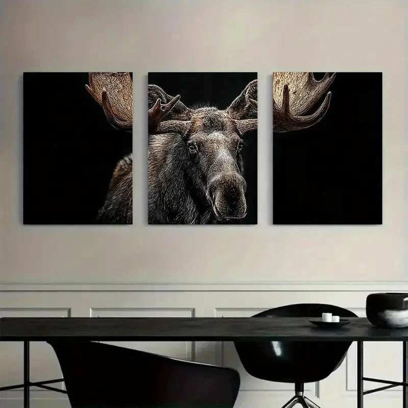 3pcs Rustic Moose Feel The Raw Power Nature Metal Print Ready to Hang Art