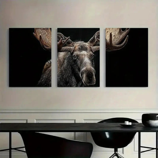 3pcs Rustic Moose Feel The Raw Power Nature Metal Print Ready to Hang Art