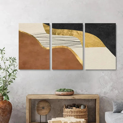 3pcs Abstract Modern Painting Brown & Black Metal Print Ready to Hang Art