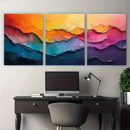 3pcs Dynamic Abstract Multicolor Modern Textured Metal Print Ready to Hang Art