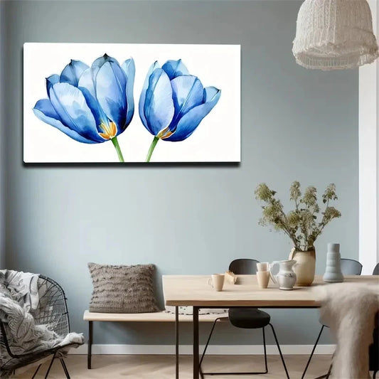 Two Poppies Blue Poppies Wall Art Canvas Office Home Room Framed 120x60cm