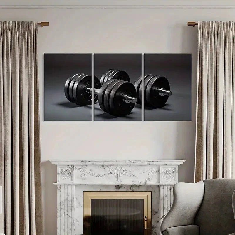 3pcs Fitness Art Dumbbell Industrial Metal Print Ready to Hang Art